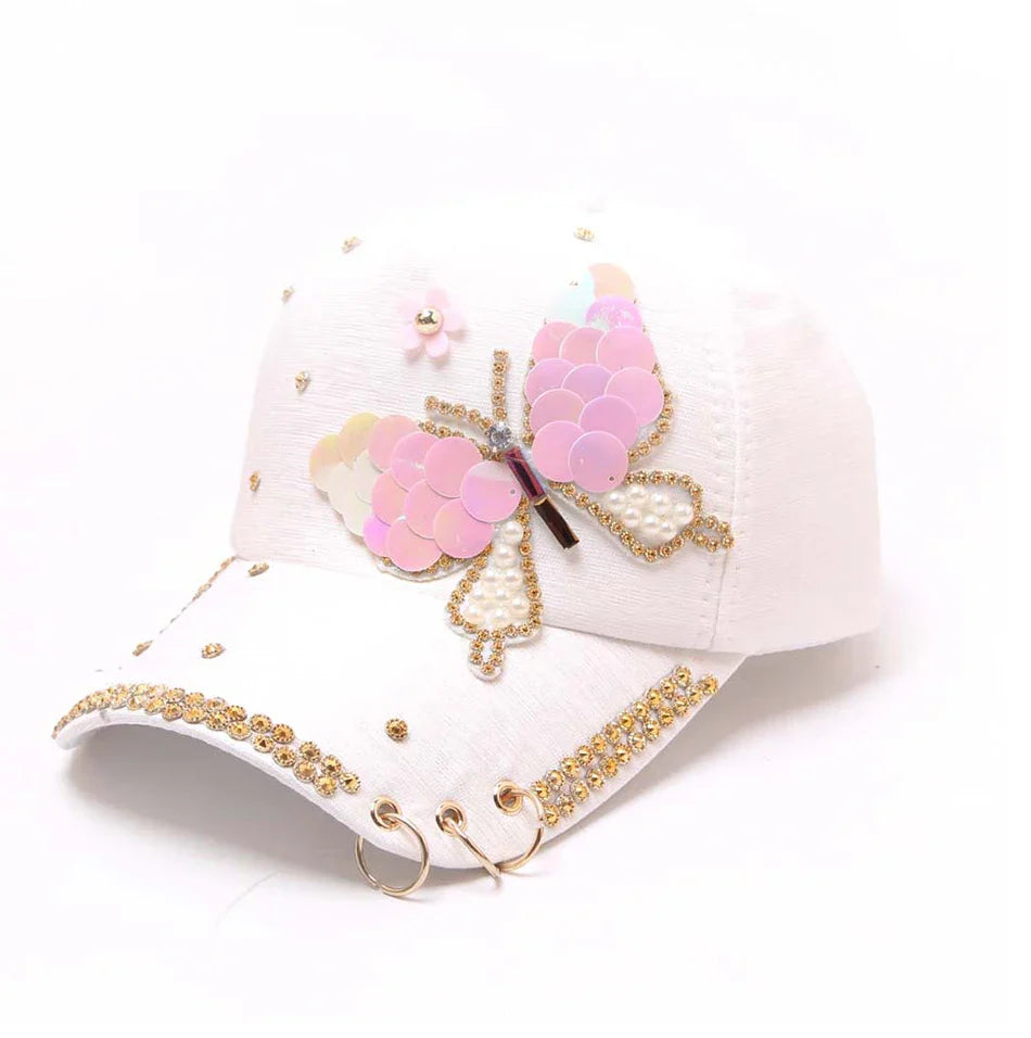 Autumn Women's Baseball Cap Women Full Crystal Colorful Big Butterfly Hat Cotton Shiny Metal Snapback Caps Hip Hop hats