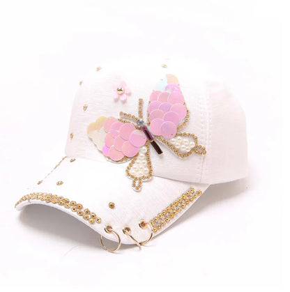 Autumn Women's Baseball Cap Women Full Crystal Colorful Big Butterfly Hat Cotton Shiny Metal Snapback Caps Hip Hop hats