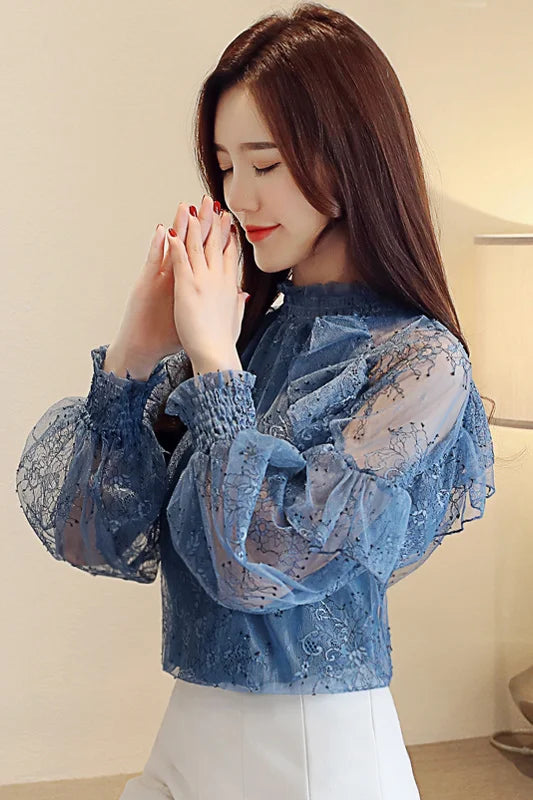 Women Blouse Lace Women's Spring  Autumn Chiffon Shirt Top Spring Blouse Shirts Ropa De Mujer