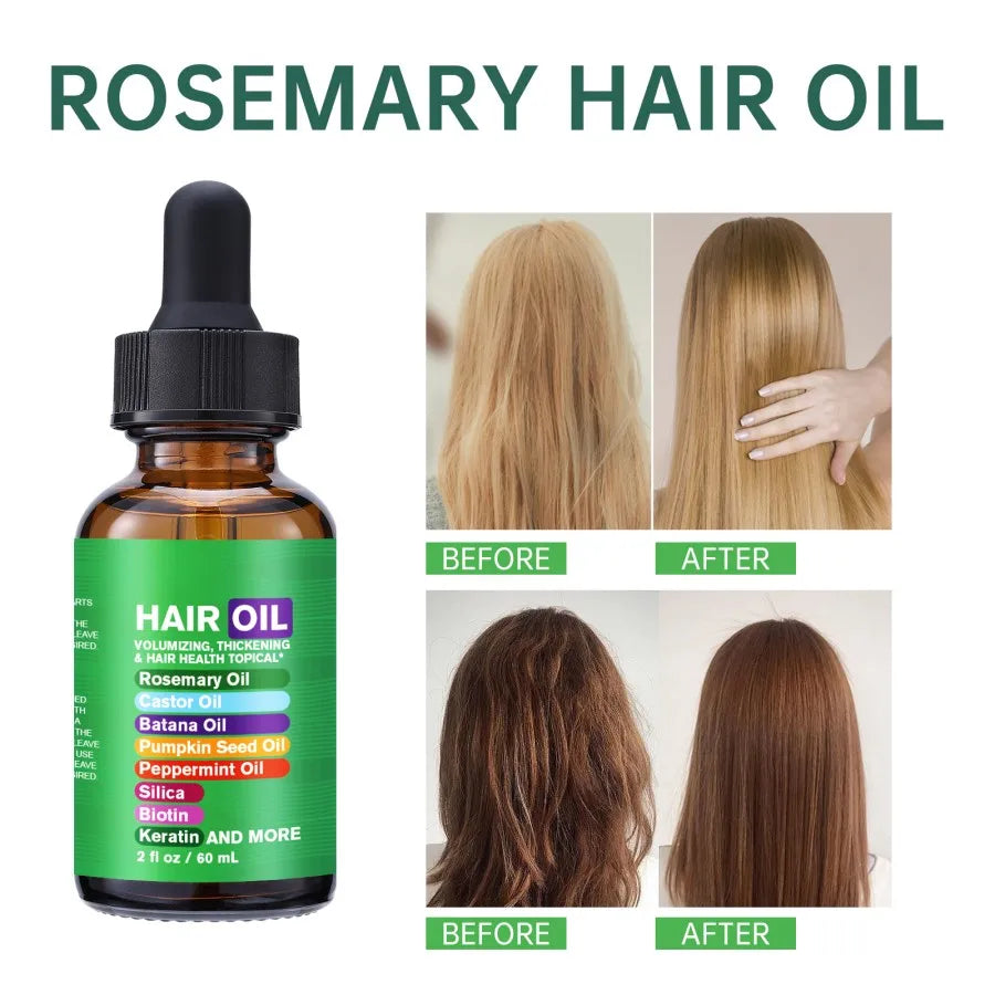 Clean Beauty Rosemary Hair Oil, Containing Castor Oil, Batana Oil, Pumpkin Seed Oil, Peppermint Oil, Biotin, and More.