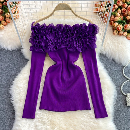 Autumn Women Knitting Full Sleeve Patchwork Sweaters Pullovers Girls Slim Floral Knitted Knitwear Tops GTA014