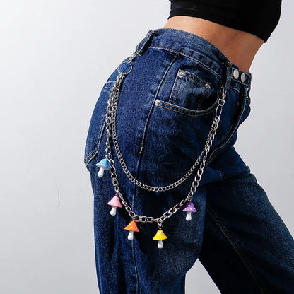 Women Cute Waist Chain Multicolor Acrylic Flower Pants Trousers Chain Punk Jewelry