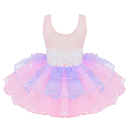 Kids Girls Fairy Party Princess Dress Ballet Dance Dress Sleeveless Mesh Splice Gymnastics Leotard Tutu Dress Ballroom Dancewear