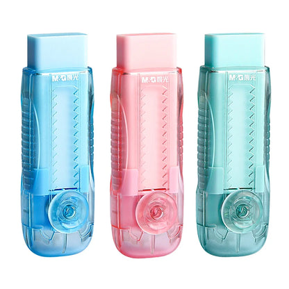 M&G Small Button Clear Case Push Eraser Pencil Colourful Design with Black Rubber for Students and Office Use