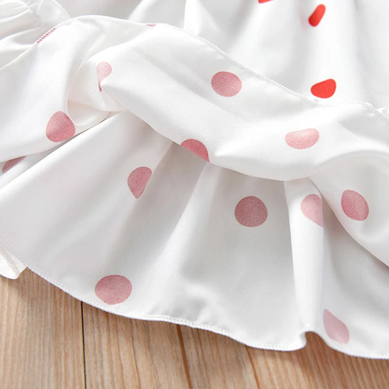 New Baby Summer Dresses Girls Sweet Lace Chiffon Polka Dot Dress Little Girl Chiffon Short Sleeve Dress For Kids Clothes