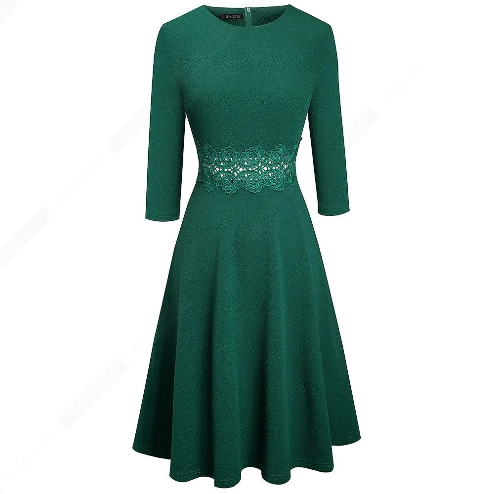 Women Vintage Casual Round Neck A line Summer Elegant Floral Lace Patchwork Sleeveless Tunic Party Swing Dress HA079