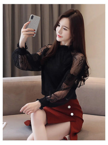 Women Blouse Lace Women's Spring  Autumn Chiffon Shirt Top Spring Blouse Shirts Ropa De Mujer