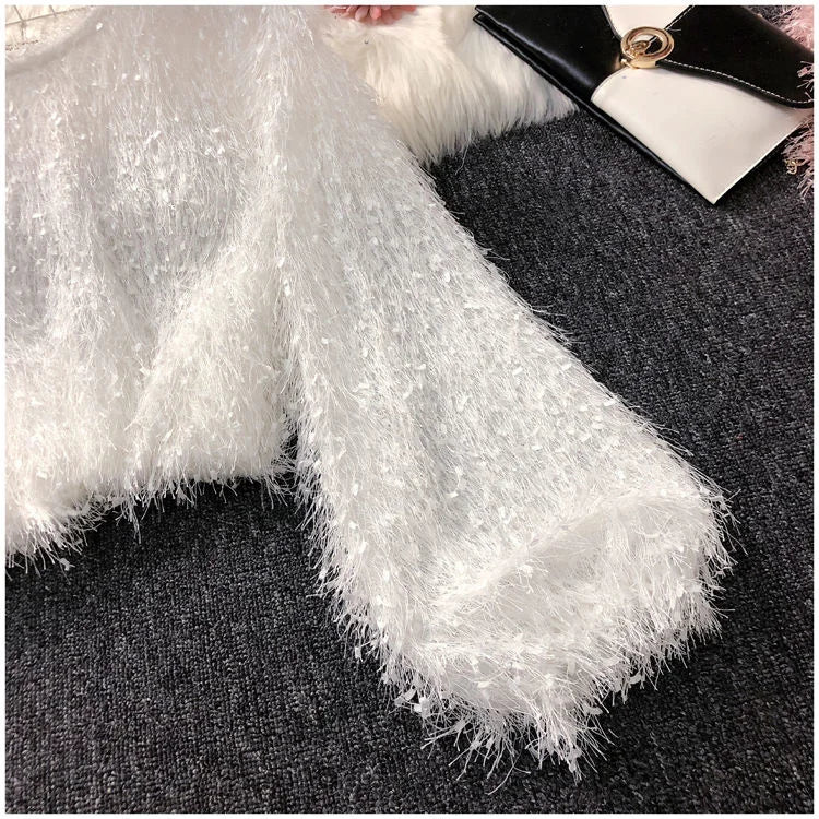 Blouse Women Shirt 2021 Spring Loose Puff Sleeves Furry Top Women's round-Neck Shirt Autumn and Winter Blusas Mujer De Moda