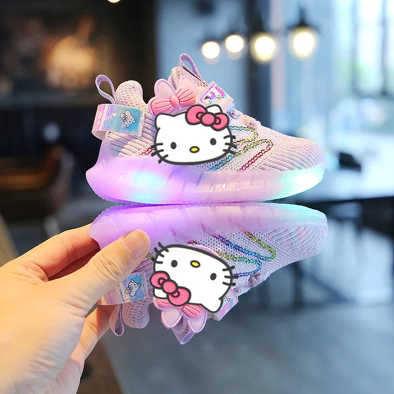 Sanrio children's cartoon hello kitty boys girls non-slip soft Light up casual shoes sports shoes student running shoes LED
