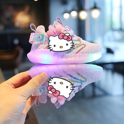 Sanrio children's cartoon hello kitty boys girls non-slip soft Light up casual shoes sports shoes student running shoes LED