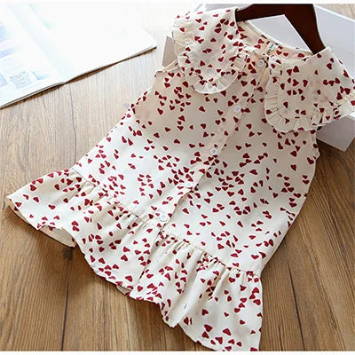 New Baby Summer Dresses Girls Sweet Lace Chiffon Polka Dot Dress Little Girl Chiffon Short Sleeve Dress For Kids Clothes
