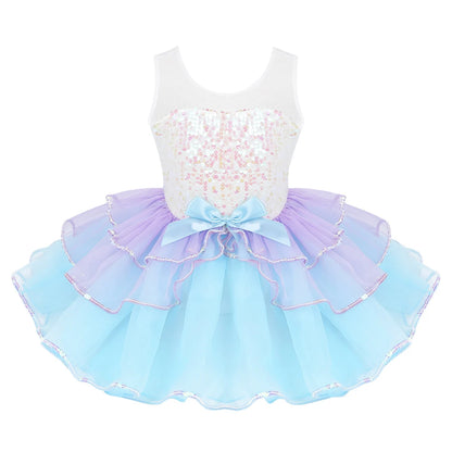 Kids Girls Fairy Party Princess Dress Ballet Dance Dress Sleeveless Mesh Splice Gymnastics Leotard Tutu Dress Ballroom Dancewear