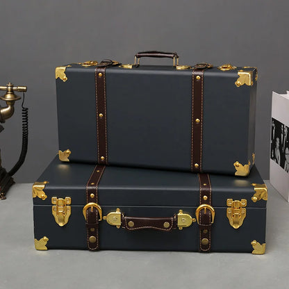 Luxury Vintage Trunk Travel Hand Big Suitcases Leather Luggage Under Bed Clothing Organizer Storage Box Antique Bin Customized