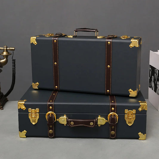 Luxury Vintage Trunk Travel Hand Big Suitcases Leather Luggage Under Bed Clothing Organizer Storage Box Antique Bin Customized