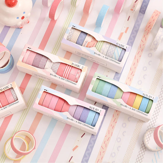 IMODA Stationery 10 Rolls Washi Masking Tape Set 10mm Wide Colorful Decorative Tape for DIY Art Crafts Journaling Scrapbooking