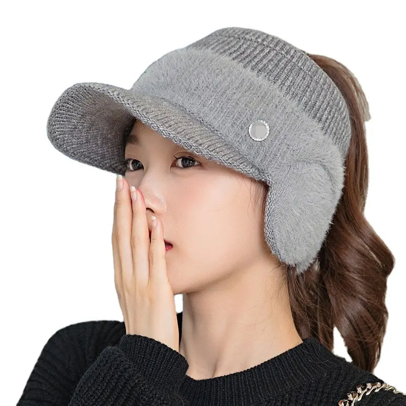 Womens Ponytail Hat with Contoured Ear Warmer Visor Hat Lightweight Runner's Hat
