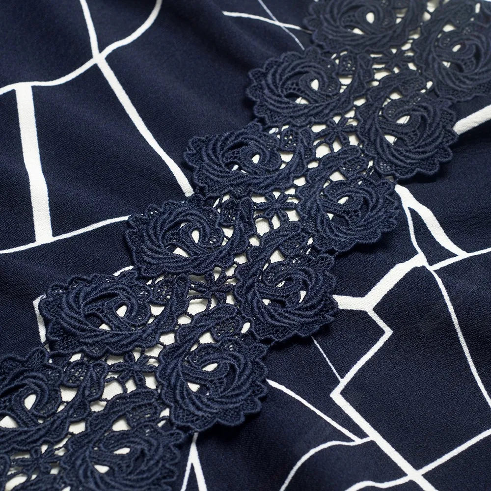 Women Vintage Casual Round Neck A line Summer Elegant Floral Lace Patchwork Sleeveless Tunic Party Swing Dress HA079