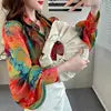 Boutique Wholesale 2025 Summer New Fashionable Loose Temperament Slimming Lantern Sleeve Printed Women's Shirt