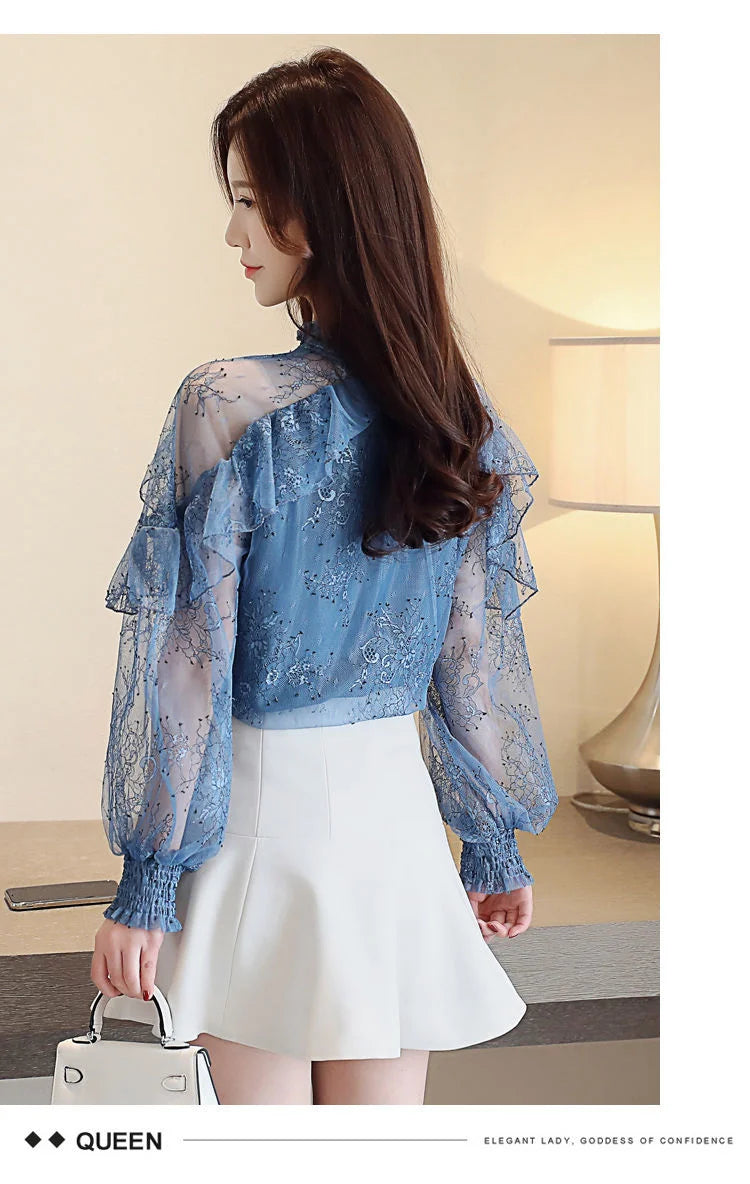Women Blouse Lace Women's Spring  Autumn Chiffon Shirt Top Spring Blouse Shirts Ropa De Mujer