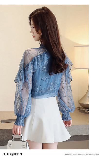 Women Blouse Lace Women's Spring  Autumn Chiffon Shirt Top Spring Blouse Shirts Ropa De Mujer