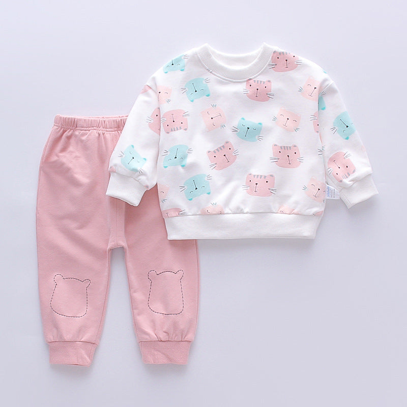 Foreign trade baby girl cartoon spring and autumn suit 1-5 years old baby foreign style small and medium-sized girls spring and autumn clothing factory direct sales