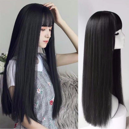 Wigs for women with air bangs, long straight hair, soft girl, realistic and natural full head set  (Available)