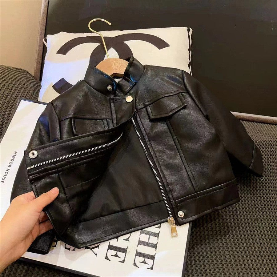 New Girls' Fashionable Leather Jacket 2026 Autumn New Children's Leather Coat Baby Casual Outerwear Versatile Stylish Leather Jacket