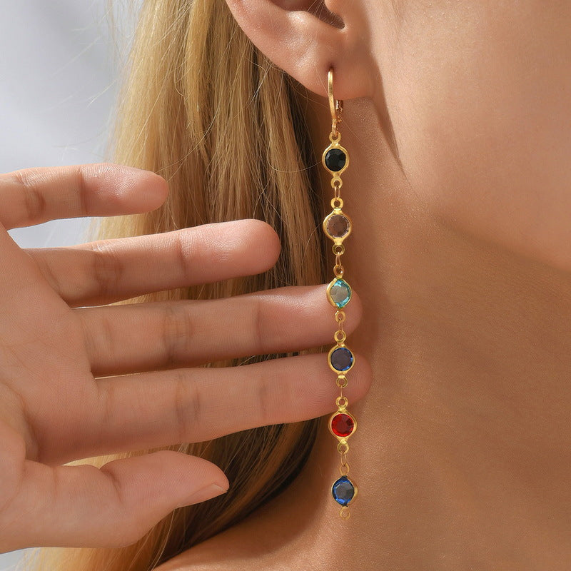 Geometric Round Colorful Crystals Beaded Earrings  (Available)