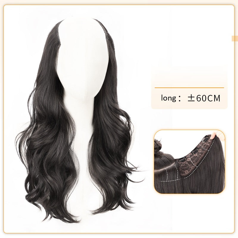 Wig piece one-piece big wave U-shaped curly hair natural fluffy hair volume wig female long hair seamless (Available)