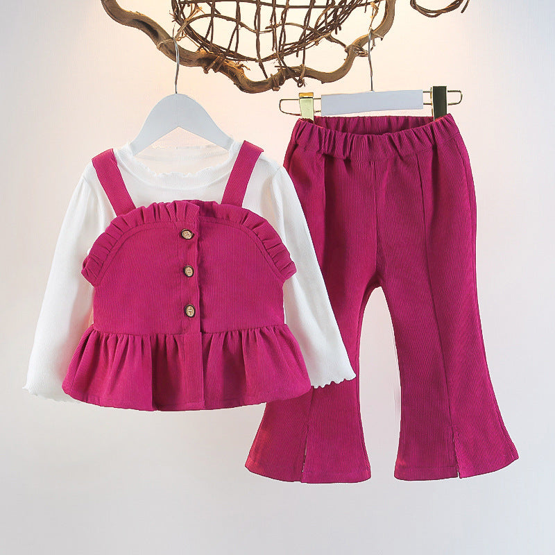 Girls' Spring and Autumn Outfit 2026 New Style Children's Clothing Casual Pants Three-Piece Set Baby Princess Strap Dress