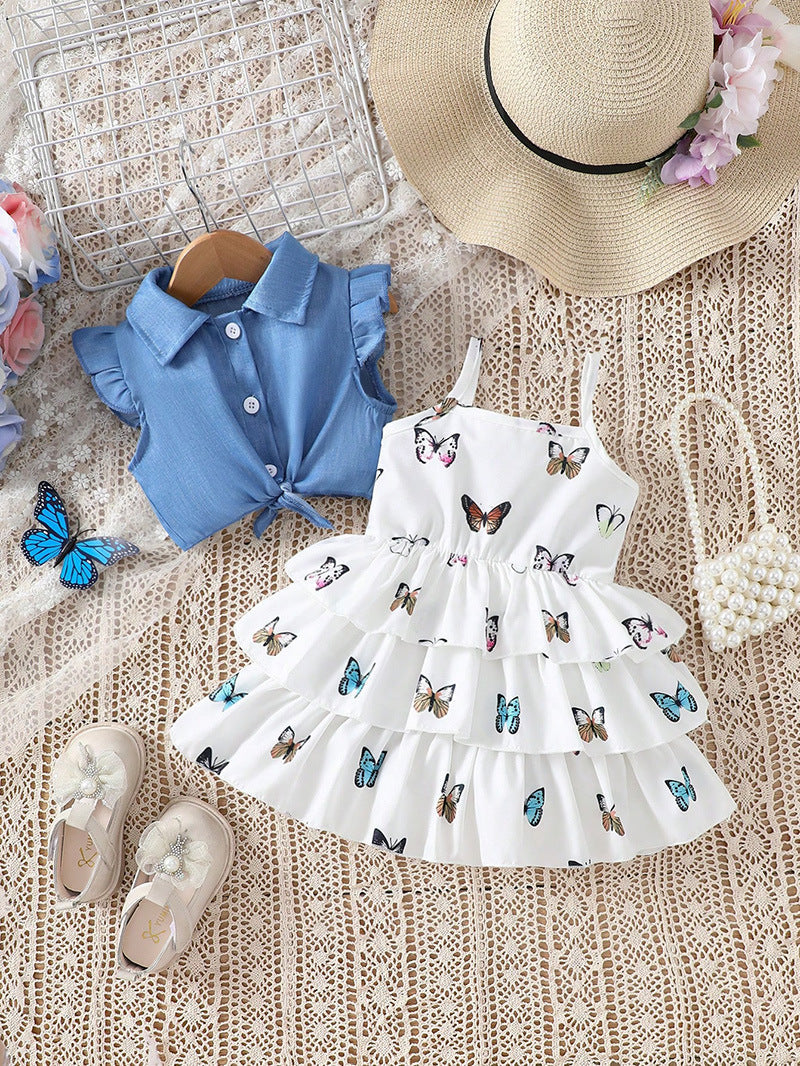 Sweet girl baby dress suit stylish print summer children cake dress (Available)