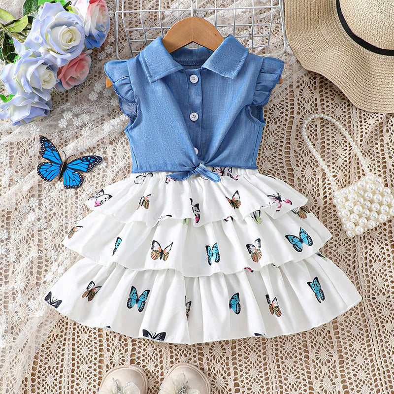 Sweet girl baby dress suit stylish print summer children cake dress (Available)