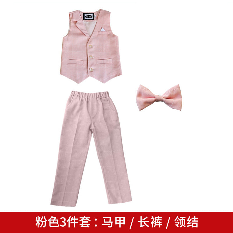 Children's dress spring new British Plaid small suit boy gentleman piano host performance costume suit generation