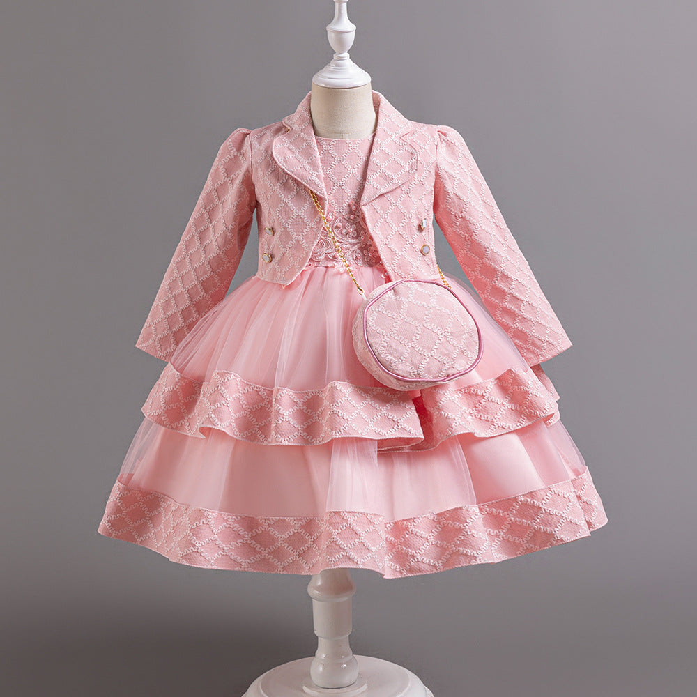 Children's Prom Dress Baby Tutu Princess Dress Three-Piece Set Girls Vest Jacket Dress Children's Clothing Skirt