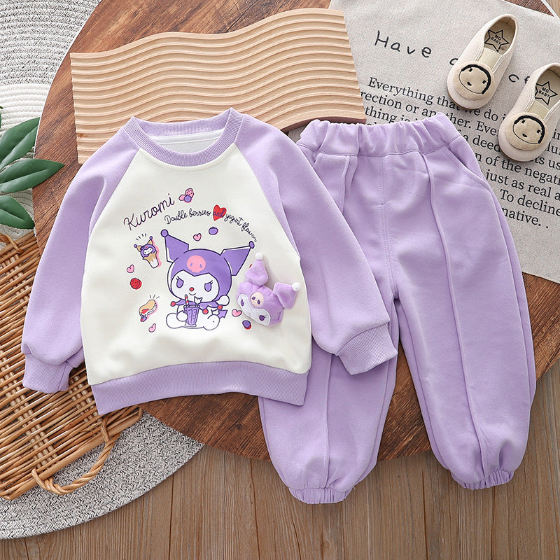 Free shipping Yikids girls' spring new baby girls' cartoon cute rabbit sweater long-sleeved trousers two-piece suit