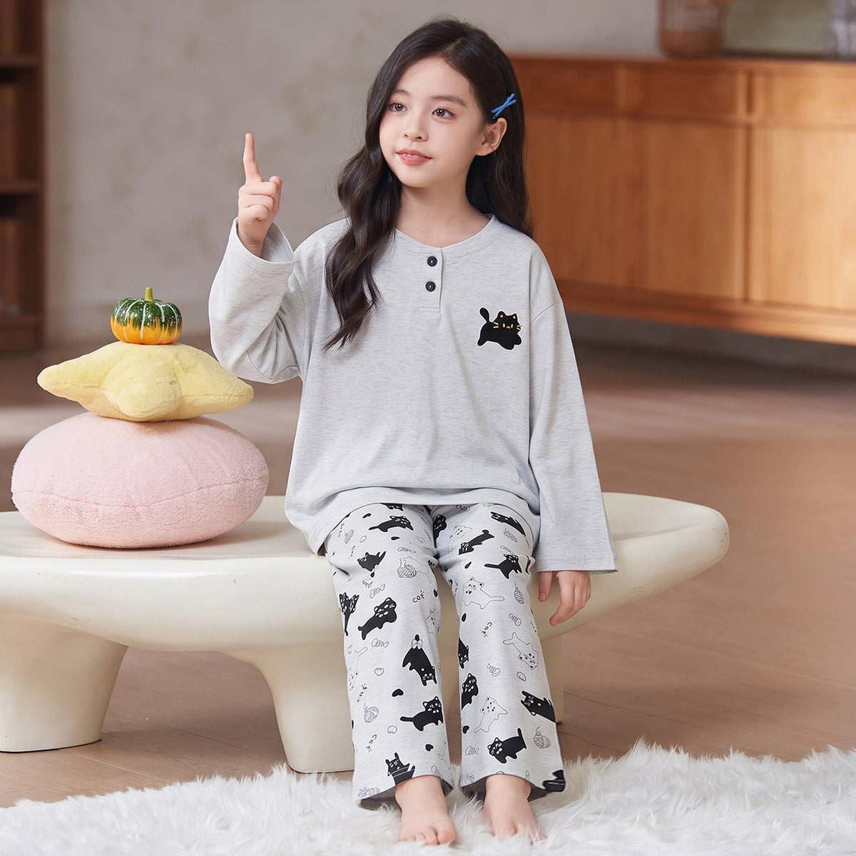 Children's Pajamas 2026 New Model Pure Cotton Long Sleeve Long Pants Spring and Autumn Girls' Cartoon Homewear Set for Older Kids