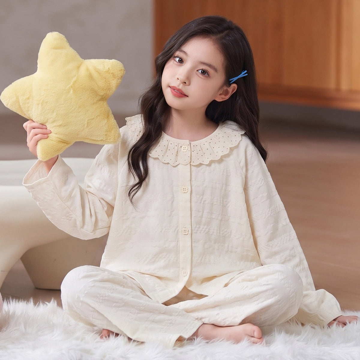 Kids Pajamas for Spring and Autumn Girls’ Cloud Cotton Long-Sleeve Thin Set, Big Kid 2026 New Trendy Homewear