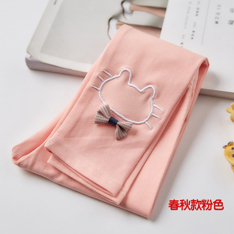 Girls' Leggings 2024 New Trendy Kidsren's Spring & Fall Pants Thin Cartoon Nine-Point Pants Baby Outer Wear Foreign Style