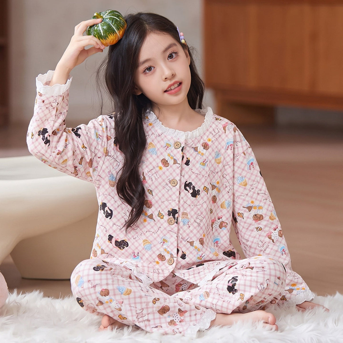 Kids Pajamas for Spring and Autumn Girls’ Cloud Cotton Long-Sleeve Thin Set, Big Kid 2026 New Trendy Homewear