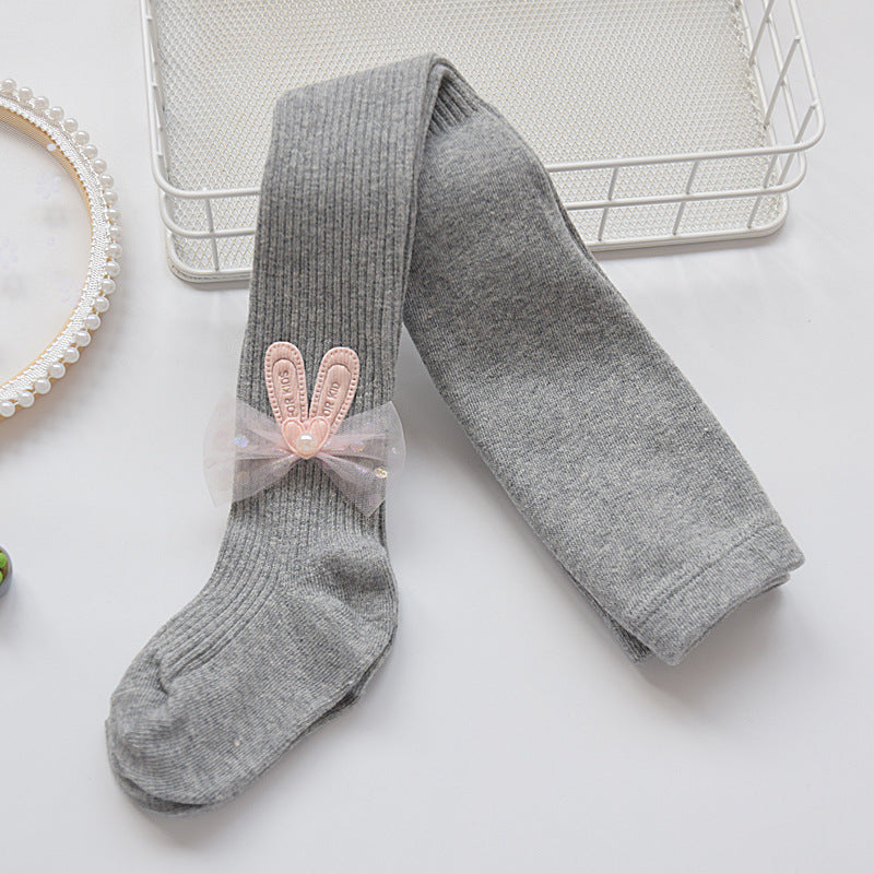 Children's Pantyhose Spring and Autumn Thin Baby Outer Wear Bottoming Socks Grey Western Style Middle and Large Children's Cotton Girls' Leggings