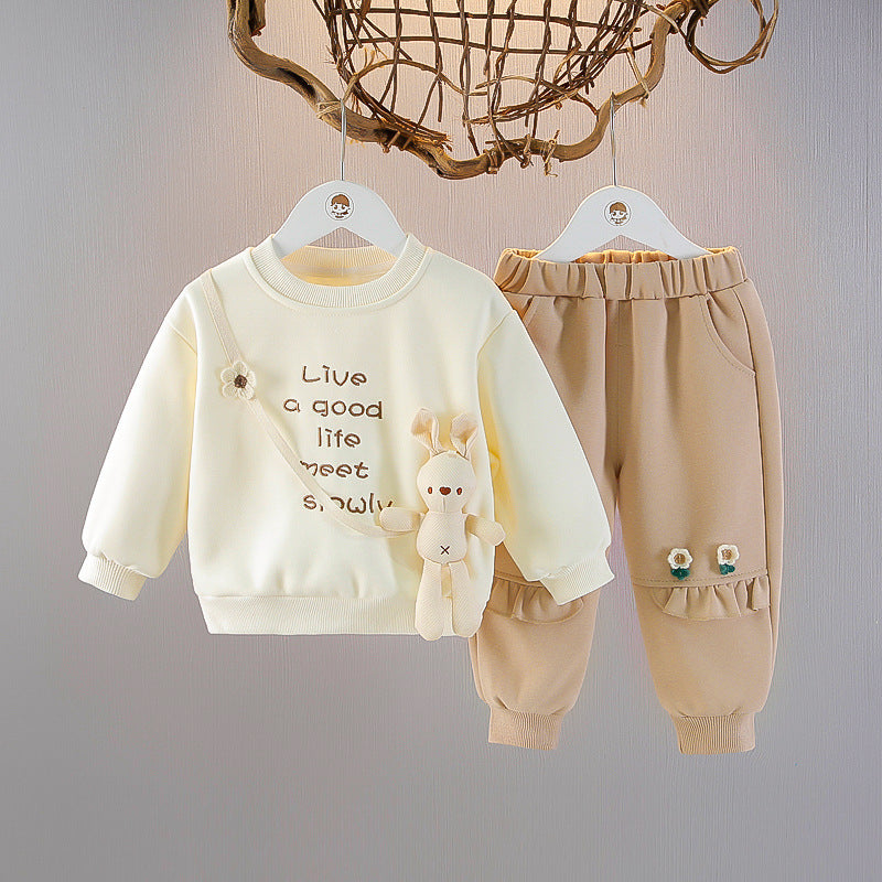 Baby Girl Spring Sports Two-piece Girls' Spring and Autumn New Children's suit Styline Sweat Trousers suit Trendy