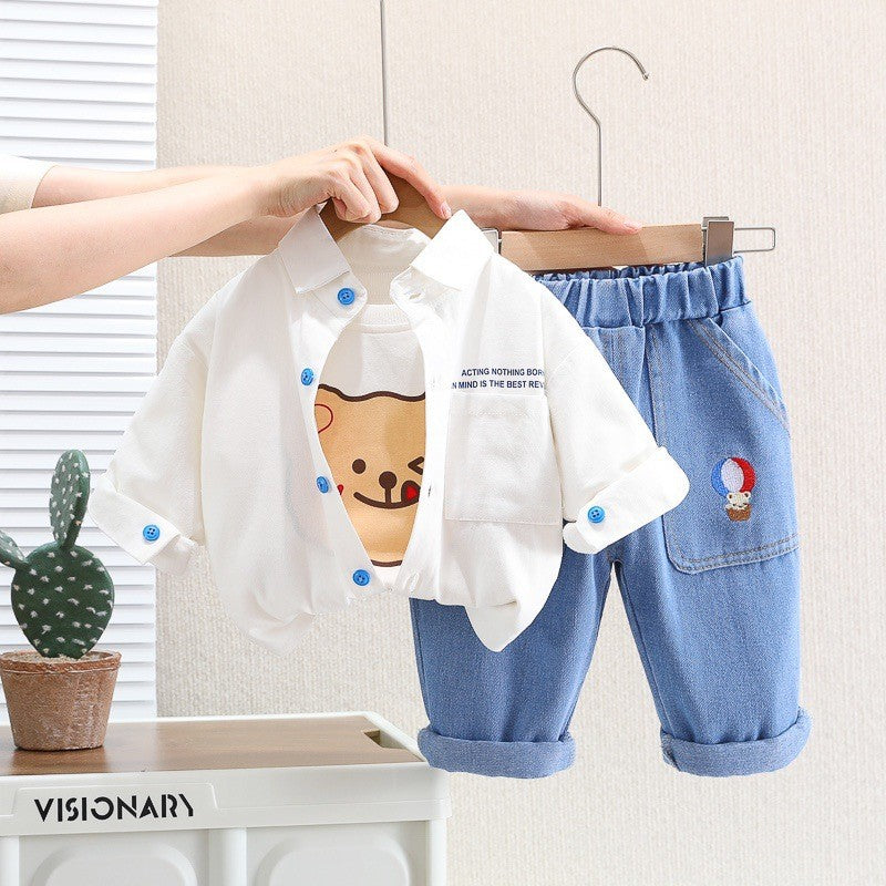 Free Shipping Yikids Men's New Spring and Autumn Baby Fashion suit Korean Style Shirt Jacket Long Sleeve Three-Piece Set