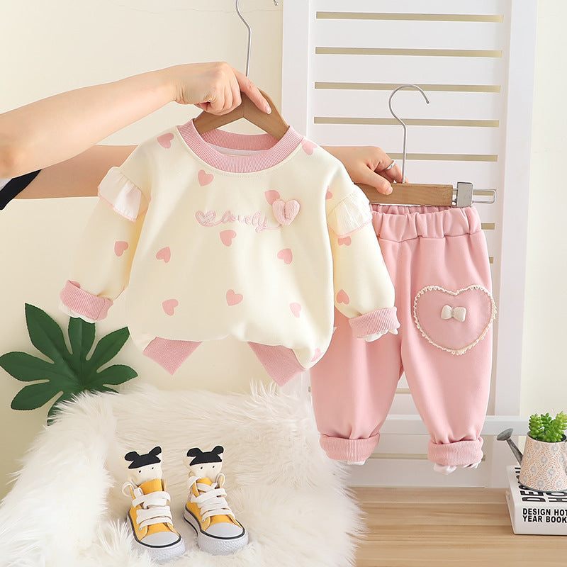 Girls Suit 2025 Autumn New Style Girls Spring and Autumn Fashionable Children's Autumn Clothes Baby Girl Love Two-Piece Set