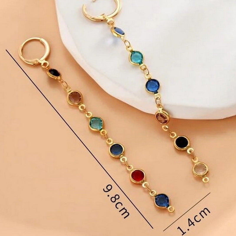 Geometric Round Colorful Crystals Beaded Earrings  (Available)