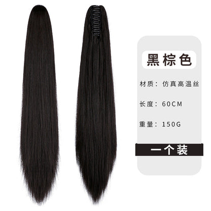 Wigs for women long straight hair clip ponytail natural realistic claw clip synthetic fiber wig ponytail manufacturers (Available)
