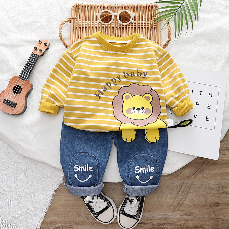 Baby's Internet Celebrant Suit Autumn Western Style Clothes 2023 Spring and Autumn New Girl's Cute Boys' Baby Two-Piece Cartoon Set