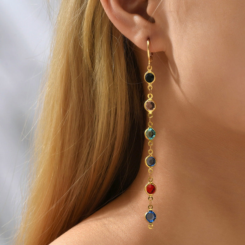 Geometric Round Colorful Crystals Beaded Earrings  (Available)