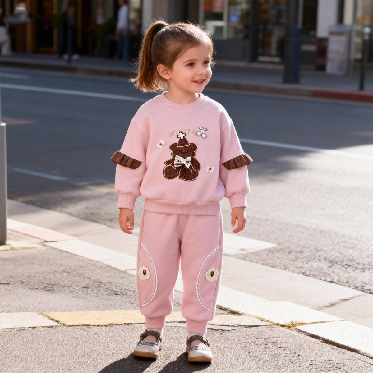 Girls' Autumn Baby Bear Sweatshirt Set 2026 New Stylish Cartoon Children's Casual Two-Piece Set Spring and Autumn Trendy