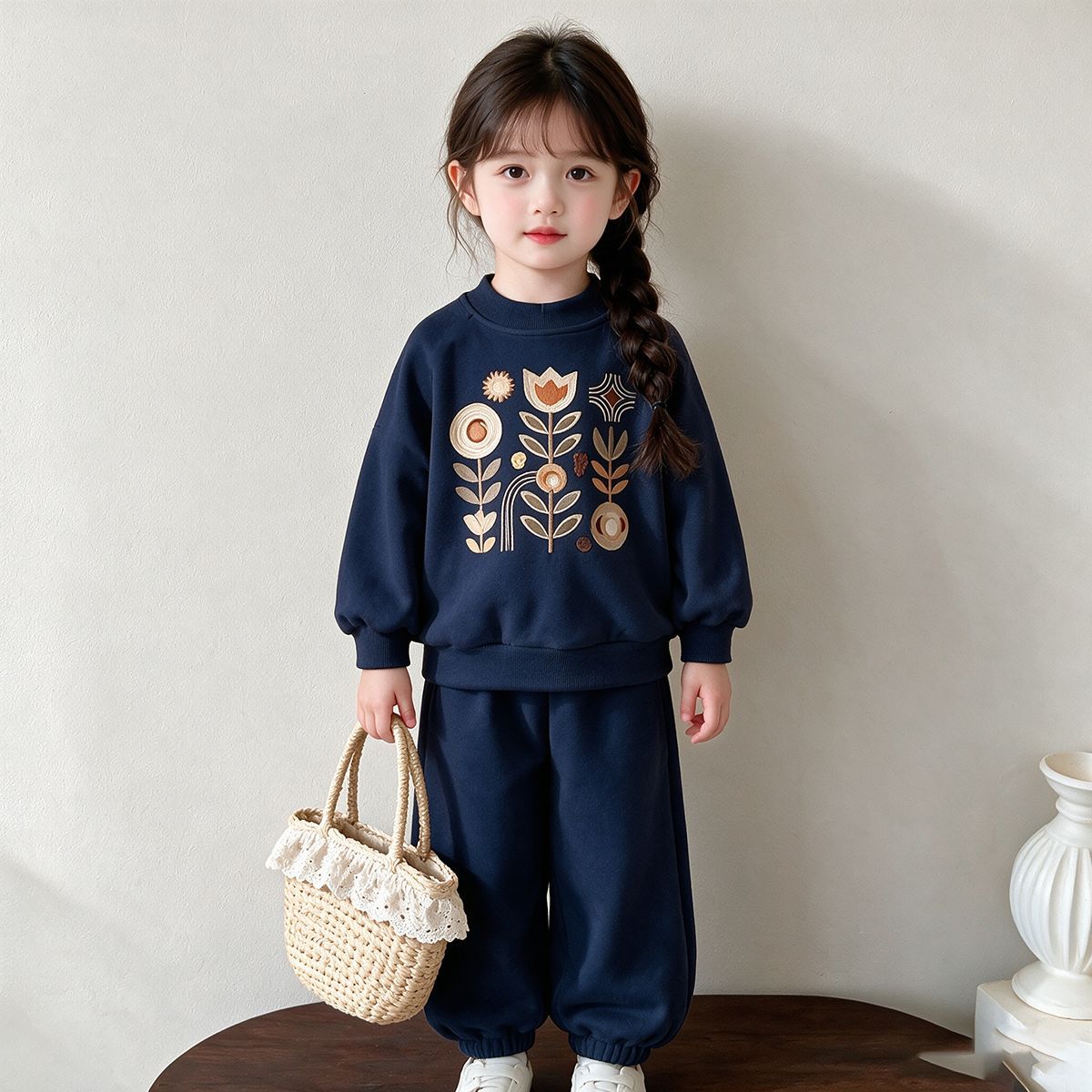 New early autumn girls' outfit, spring and autumn new loose sweatshirt and sweatpants two-piece set, children's soft casual sportswear