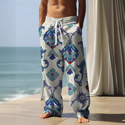 Autumn Men's Health Cloth Straight-leg Pants 3D Digital Vintage Print Ethnic Style Baggy Pant